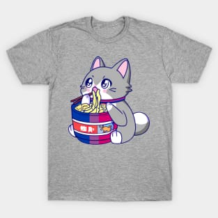 Bisexual Flag Anime Kawaii Kitty Cat w/ Ramen Noodles LGBT T-Shirt